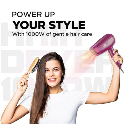 Havells 1000W Foldable Hair Dryer|Blow Dry for Men & Women|2 Temperature Settings|Travel Friendly|360° Radial Inlet| ThermoProtect Feature| HD1845