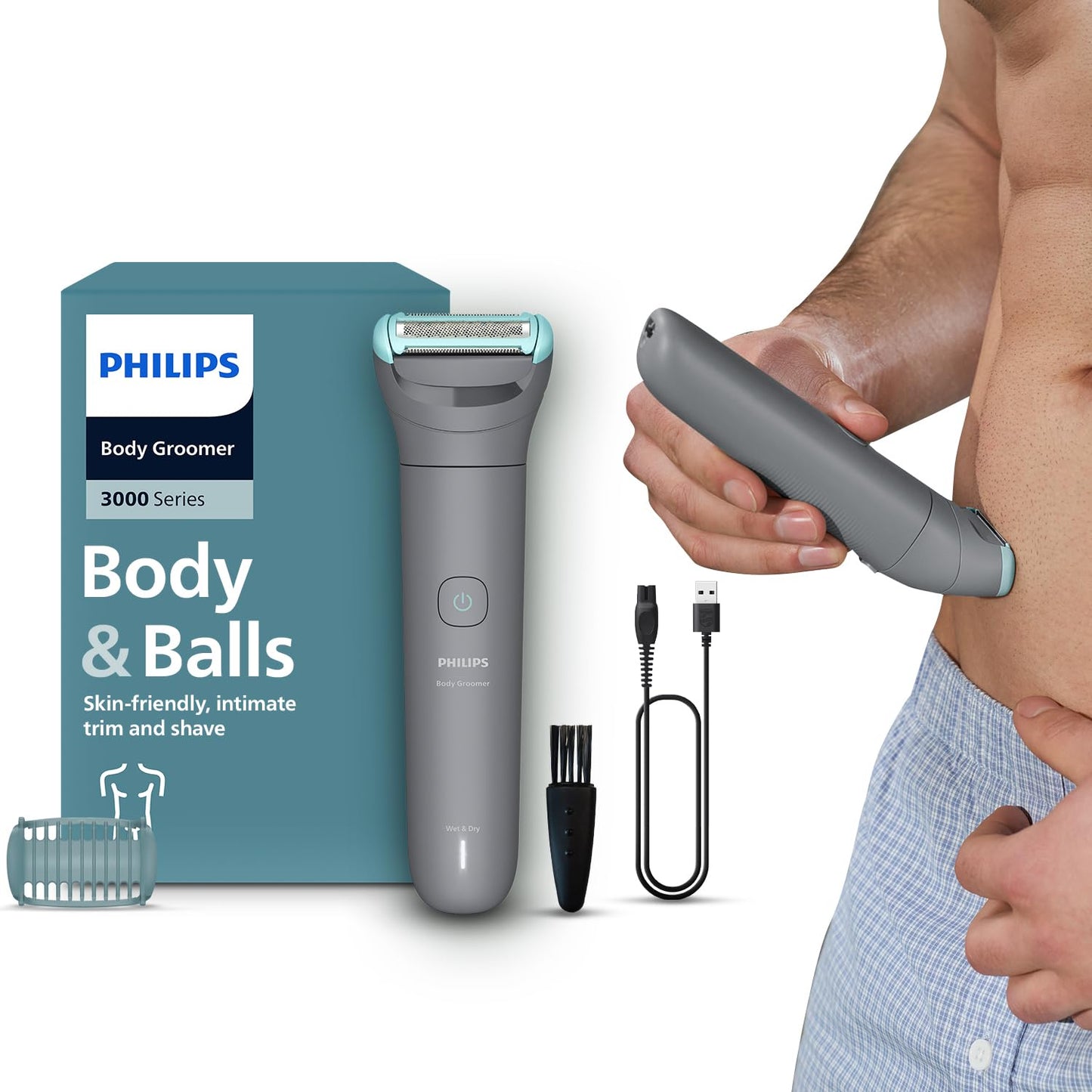 Philips Body & Balls Trimmer for Men Private Parts | Safe Intimate Grooming | Clinically Tested on Sensitive Skin | 100% Showerproof | 60min runtime | 5yrs* Warranty | India's #1 Men's Trimmer*|BG3470