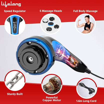 Lifelong Powerful Handheld Corded Electric Massager for Pain Relief | Body Massager (LLM576, Black, 1 Year Warranty)