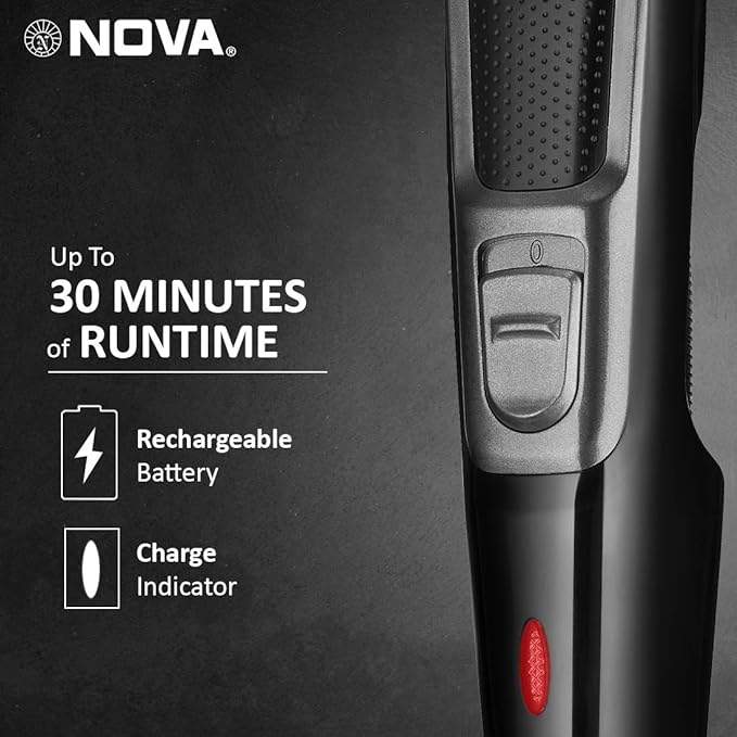 Nova NHT 1076 Cordless: 30 Minutes Runtime Trimmer for Men (Black)