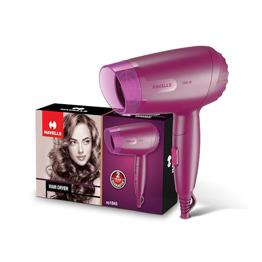 Havells 1000W Foldable Hair Dryer|Blow Dry for Men & Women|2 Temperature Settings|Travel Friendly|360° Radial Inlet| ThermoProtect Feature| HD1845