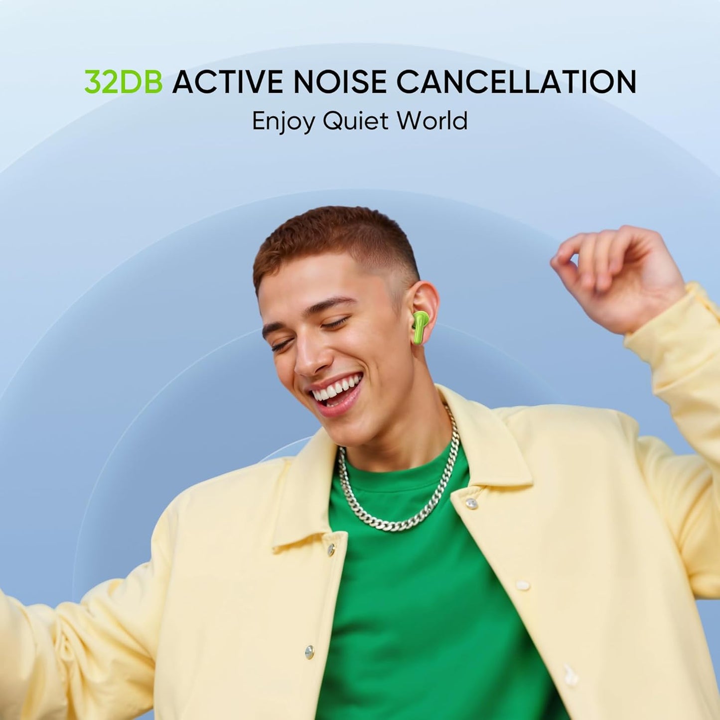 Realme Buds T200 True Wireless Earbuds with Hi-Res Audio, 12.4mm Dynamic Bass Drivers, 32 dB ANC, Quad Mic, 45ms Latency, Upto 50 Hrs Playback, Fast Charge, IP55 Rated, BT 5.4 (Dreamy Purple)