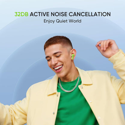 Realme Buds T200 True Wireless Earbuds with Hi-Res Audio, 12.4mm Dynamic Bass Drivers, 32 dB ANC, Quad Mic, 45ms Latency, Upto 50 Hrs Playback, Fast Charge, IP55 Rated, BT 5.4 (Dreamy Purple)