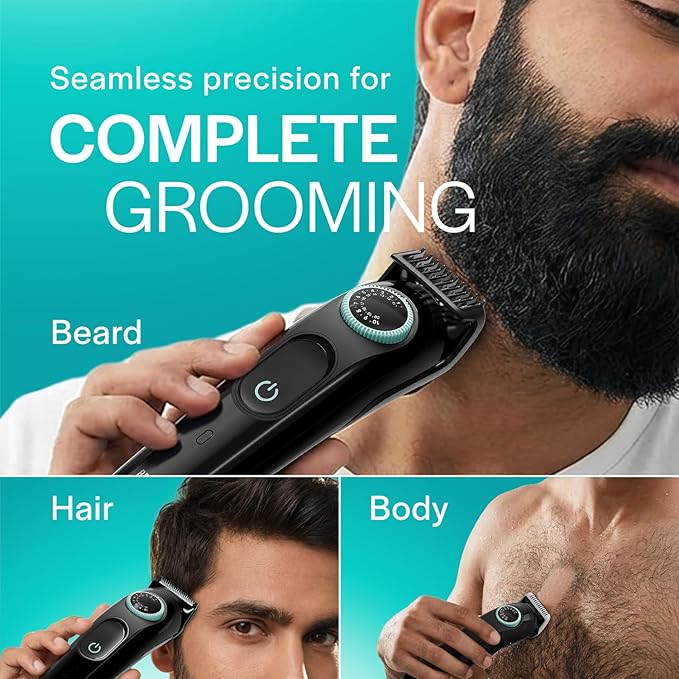 Gillette Series 3 All-in-One Beard & Body Trimmer for Man (by Braun) | 40 length settings for Face, Body, Head & Private Parts | Ultra Sharp Blades for Precise trim | Sensitive Body Comb for body grooming | 3-Year Warranty