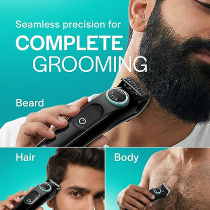 Gillette Series 3 All-in-One Beard & Body Trimmer for Man (by Braun) | 40 length settings for Face, Body, Head & Private Parts | Ultra Sharp Blades for Precise trim | Sensitive Body Comb for body grooming | 3-Year Warranty