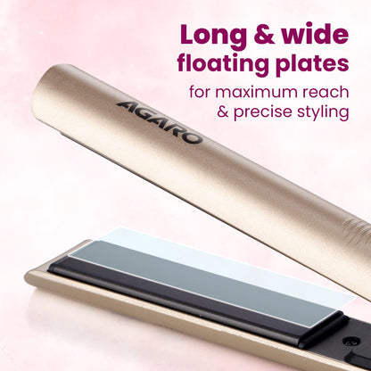 AGARO Hair Straightener, Ceramic Coated Floating Plates, Adjustable Temperature, PTC Heating, Fast Heating Hair Iron, Hair Straightening, Hair Styling For Women, HS1937 Golden