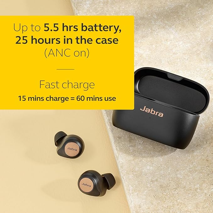 Jabra Elite 85t True Wireless Bluetooth In Ear Earbuds, Copper Black Advanced Noise-Cancelling Earbuds with Charging Case for Calls & Music Wireless Earbuds with Superior Sound & Premium Comfort