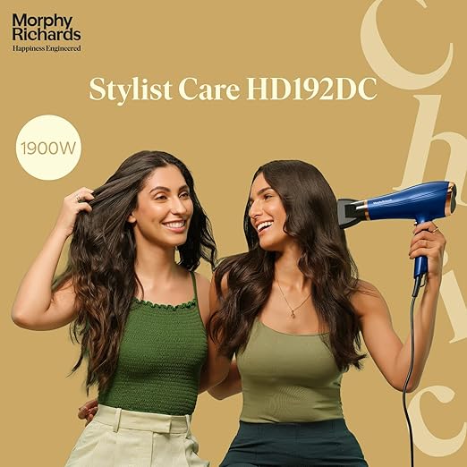 Morphy Richards Stylist Care Hd192Dc 1900W Hair Dryer|3-Speed 2-Heat Settings|Frizzfree, Shiny Hair|Hair Dryer with Diffuser, Detachable Concentrator| 2-Yr Warranty| 1900 Watt|Blue & Rose Gold