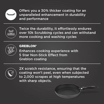 Preethi Daily Collection Non Stick Fry Pan 24 cm, 5 Star Non Stick Effect, Grey