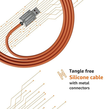 Amazon Basics Type A to Type C Cable with Metal Connectors |22.5W Fast Charging and 480Mbps Data Transfer Speed |1.2m Silicone Cable, Sunset Orange