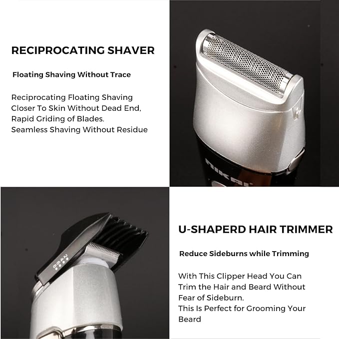 NIKAI NK-2218 5-in-1, Face, Hair and Body - Multi Grooming Kit, Hair Trimmer, Beard Trimmer, Ear & Nose Trimmer Head Shaver, Sideburn trimmer Full Body Grooming Kit, with Adaptor Charging Pod & Stand