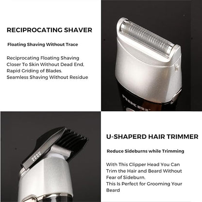 NIKAI NK-2218 5-in-1, Face, Hair and Body - Multi Grooming Kit, Hair Trimmer, Beard Trimmer, Ear & Nose Trimmer Head Shaver, Sideburn trimmer Full Body Grooming Kit, with Adaptor Charging Pod & Stand