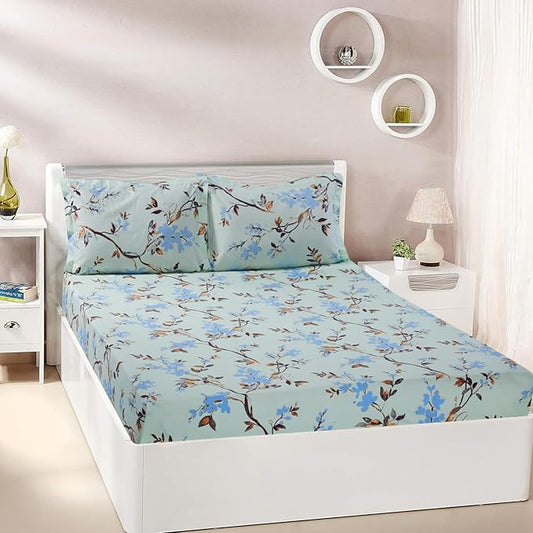 Amazon Brand - Solimo Forest Bliss 144 Tc 100% Cotton King Size Bedsheet with 2 Pillow Covers