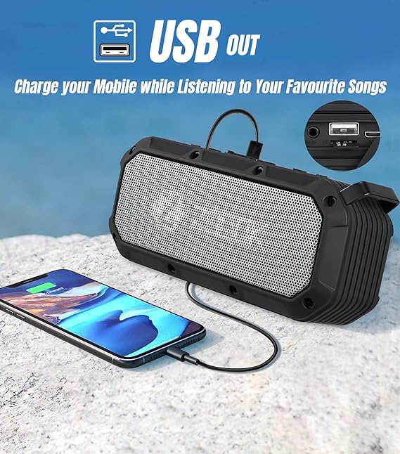 Zoook Bass Warrior Bluetooth Speaker 5 Watts with 1200Mah Battery/USB Out for Mobile Charging/Deep Bass/52 mm Drivers/Handsfree Calling/Water Proof/Outdoor/Party Speaker/Rugged Bass radiators (Black)