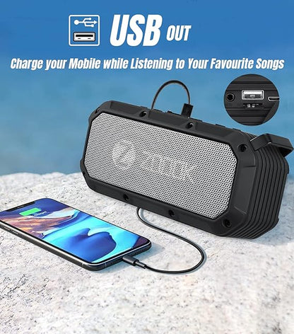 Zoook Bass Warrior Bluetooth Speaker 5 Watts with 1200Mah Battery/USB Out for Mobile Charging/Deep Bass/52 mm Drivers/Handsfree Calling/Water Proof/Outdoor/Party Speaker/Rugged Bass radiators (Black)