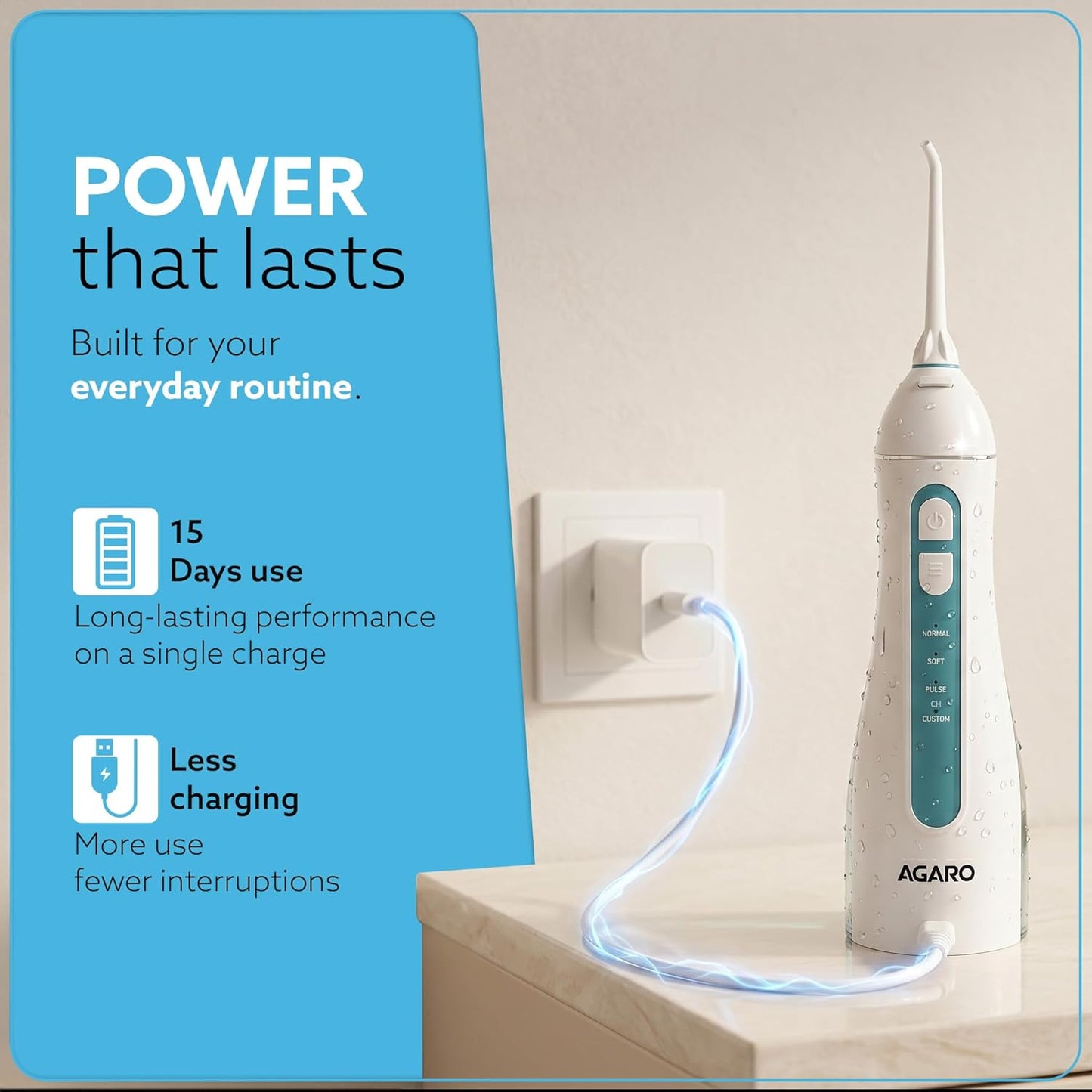 AGARO Ultra Plus Portable Dental Flosser: 8 nozzles, 4 modes, cordless, rechargeable, IPX7 waterproof, 200ml tank. Ideal for home/travel oral care.