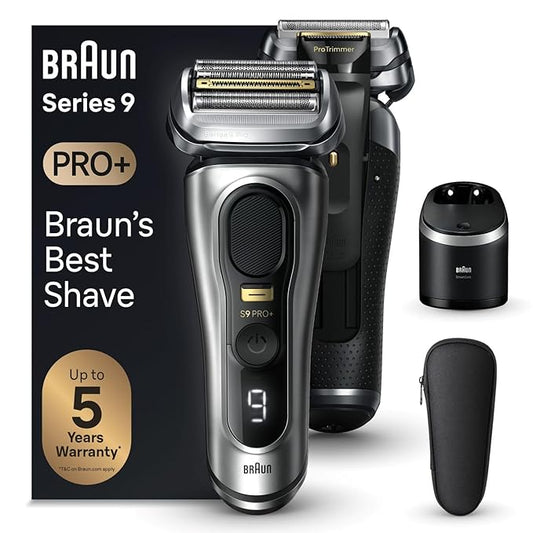 Braun Electric Shaver for Men, Wet & Dry shave, From Gillette Autosense Technology, Gentle on Skin, Effective on Tough Beards, Precision Trimmer, Advanced German Engineering, Silver, Series 9 Pro 9567cc