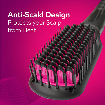 AGARO HSB2206 Hair Straightening Brush, 2-in-1 Hair Straightening and Combing, Ionic Technology, Anti-Scald Feature, Temperature Control and Auto Shut Off Function, Black