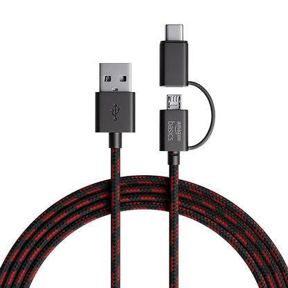 amazon basics 2-in-1 Type-C and Micro USB Braided Cable | 3A/18W Fast Charging & 480 Mbps Data Transfer | 1.2m, Tangle Free Cable