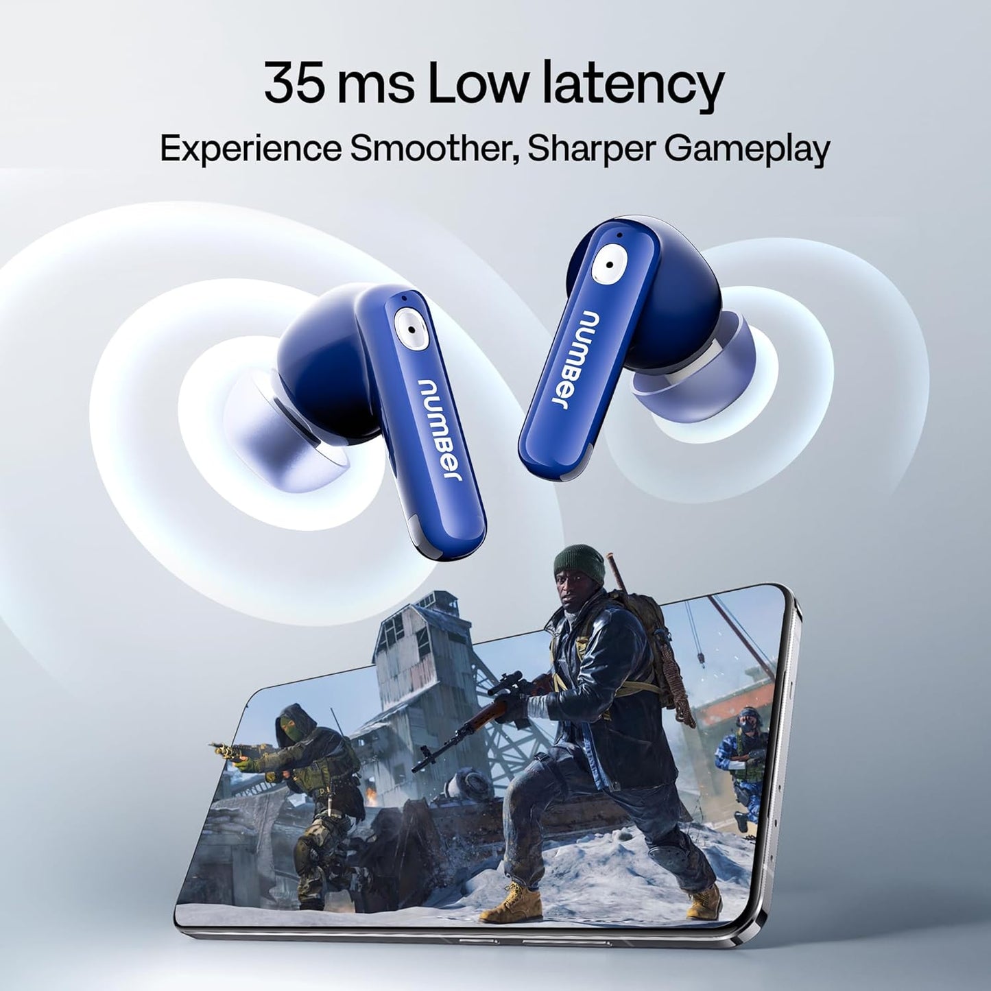 Number Navo Buds Z1 TWS Earbuds | 72H Playtime | Digital Display Case | Quad-Mic ENC | Dual Pairing | Hi-Bass 13mm Drivers | Quick Charge | 35ms Low Latency | IPX5 | Touch Controls | (Winter Blue)