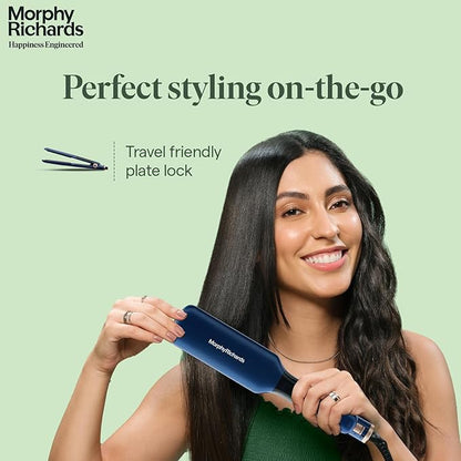 Morphy Richards Keraflow HS4501 Keratin Wide Plate Digital Hair Straightener | Floating Keratin Ceramic Plates | 9 Temp Settings | 2-Yr Warranty By Brand | Blue & Rose Gold