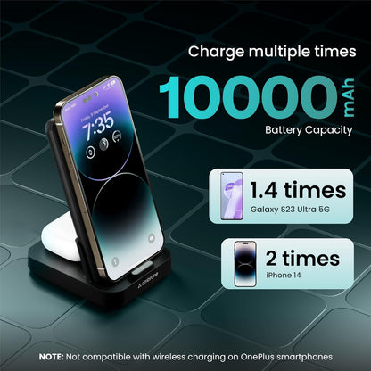 Ambrane 4 in 1 Wireless Charging 10000mAh Power Bank 15W Fast Charging, USB & Type C Output, Power Delivery, Quick Charge for iPhone, Android & Other Devices (Aerosync Quad, Black)