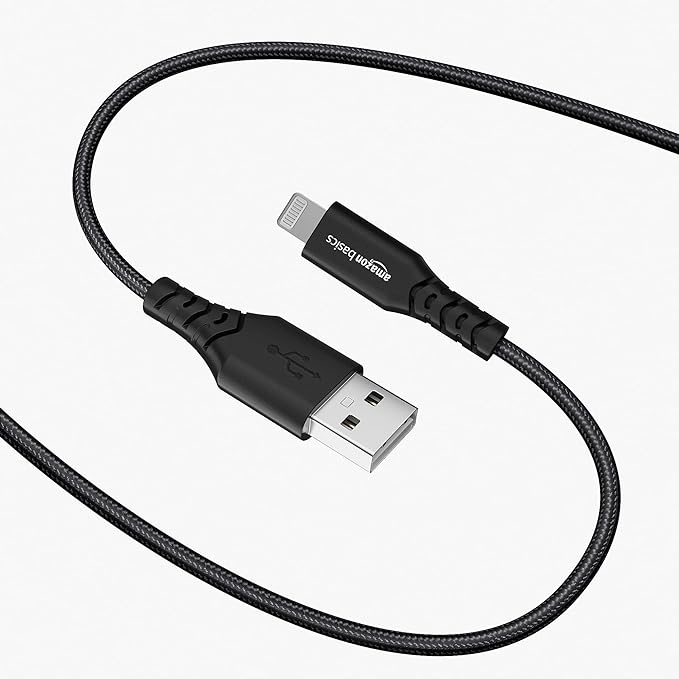 amazon basics Usb A To Lightning Pvc Molded Nylon Mfi Certified Charging Cable For Tablet, Personal Computer, Smartphone (Black, 1.8 Mtr)