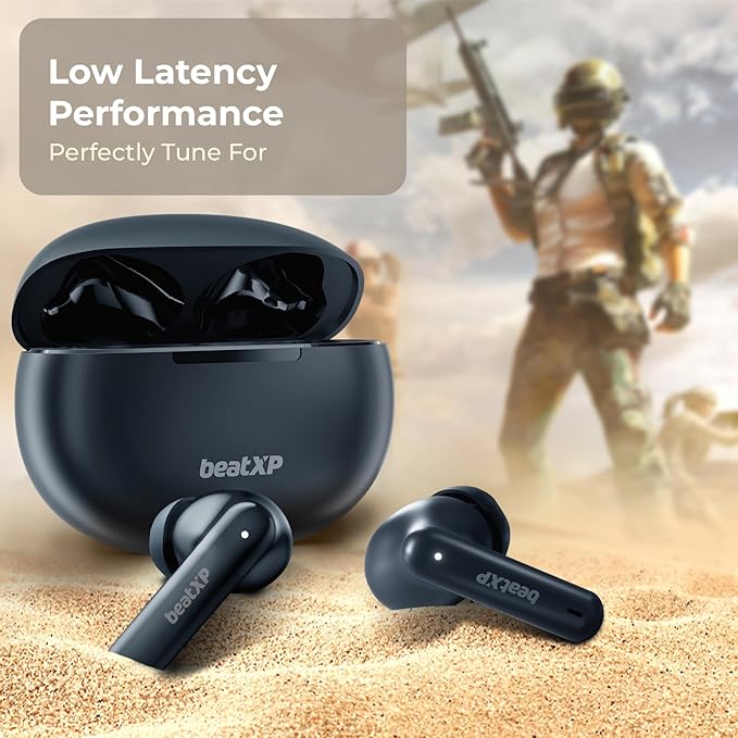 BeatXP Tune XPods Bluetooth TWS in Ear Earbuds with 50H Playtime, Quad Mic ENC Tech, Low Latency, Type C Earphone with 10mm Drivers, IPX5 Water Resistance, BT 5.3, Touch Control (Black)