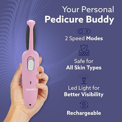 AGARO Electric Callus Remover with 2 Replaceable Heads – Rechargeable Foot Scrubber for Dead Skin & Cracked Heels Pedicure Machine with 120 Minutes Runtime CR1717