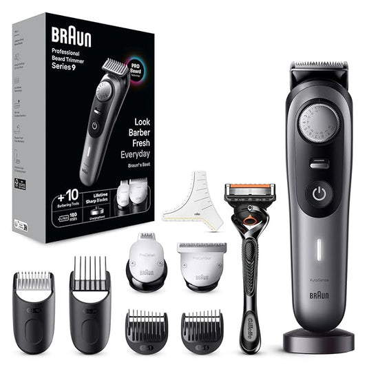 Braun All in One Trimmer for Men BT9420 From Gillette, 180-Min Runtime, Cordless, Lifetime Sharp Metal Blades, 40 Length Settings, Premium Case & Charging Stand, Waterproof, Precision Comb, 11-in-1