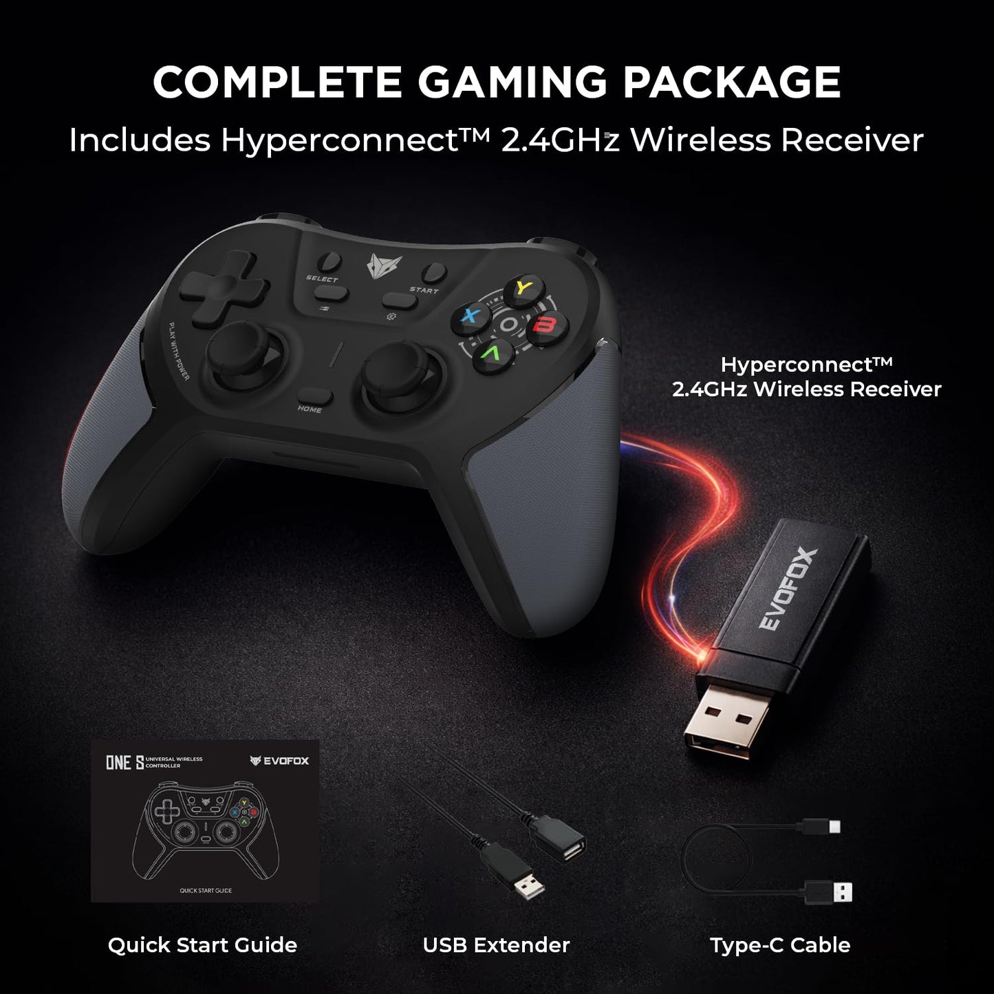 EVOFOX One S Universal 3-Mode Wireless & Wired Bluetooth Gamepad (Black, For PC, iOS, Android, PS3, PS4, Switch)