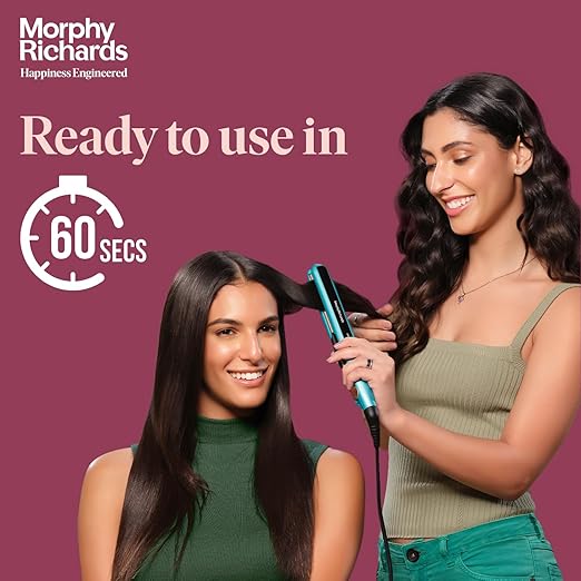 Morphy Richards HS1000 Hair Straightener for Women| Large Ceramic Heating Plate| Temperature Upto 210°C|Quick Heating in 60-Sec|Easy Plate Lock|2-Yr Warranty by Brand|Travel Friendly|Aqua Blue & Black|Gift for Her