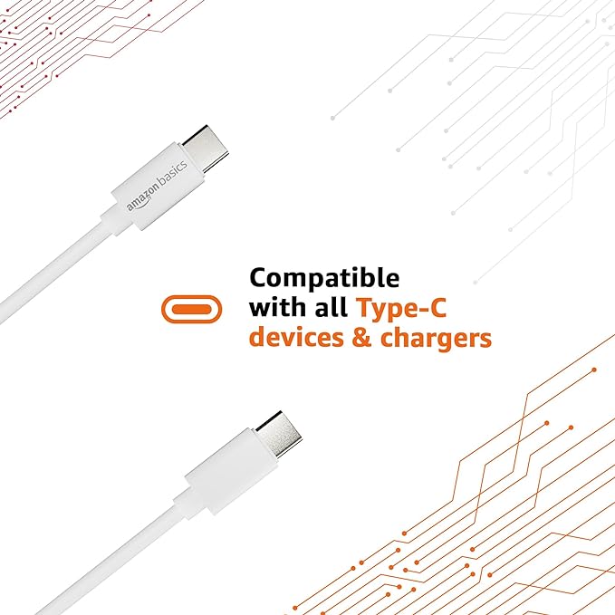 amazon basics Type-C to Type-C 100W Charging and 480 Mpbs Data Sync Cable with E-Mark Chip (1.2 M)