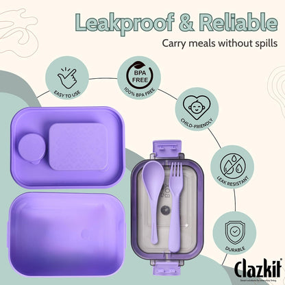 Clazkit Snack Pack Lunch Box for Kids, Adults |Tiffin Box with 2 Small Conatiner, Spoon and Fork | Leakproof 100% Food Grade | Pink |700ml