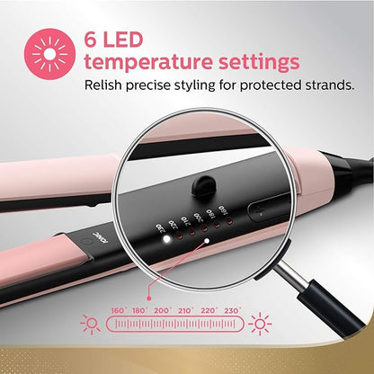 Philips Advanced KeraShine Straightener BHS378/10 | ThermoProtect Technology with 6 LED Temp Setting | Frizz-Free Shiny Smooth Hair (Pink)