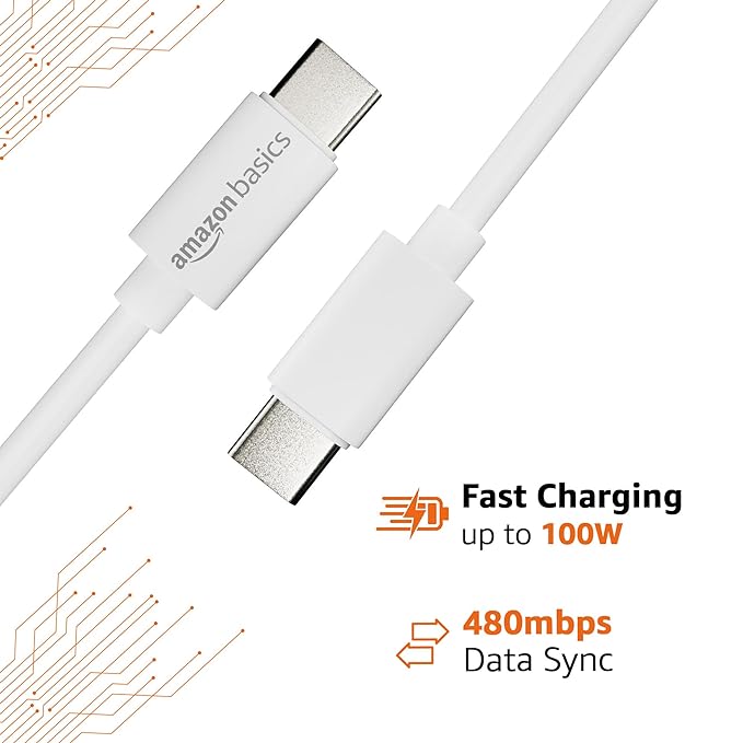 amazon basics Type-C to Type-C 100W Charging and 480 Mpbs Data Sync Cable with E-Mark Chip (1.2 M)