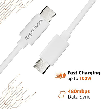 amazon basics Type-C to Type-C 100W Charging and 480 Mpbs Data Sync Cable with E-Mark Chip (1.2 M)