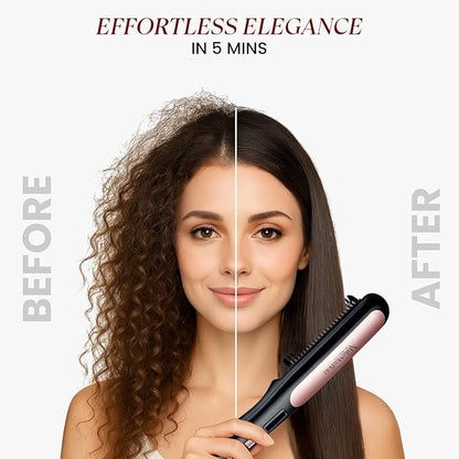 MakeMeeBold Hair Straightener Brush | Frizz Free Hair | Electric Hair Straightner Comb | Gifts for woman | With Ceramic Coated Plates, 5 Temperature Controls, Black