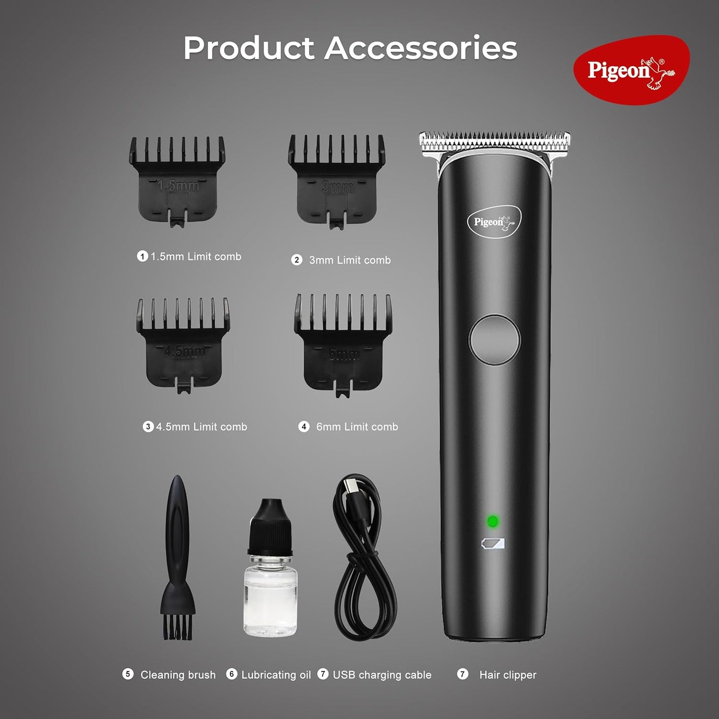 Pigeon Fair Beard IPX6 Trimmer for Men| Stainless Steel Blade| Rechargeable, USB C type Charging| Waterproof| 1.5 HR runtime| 1.5 HR charge time | 2 Years Warranty