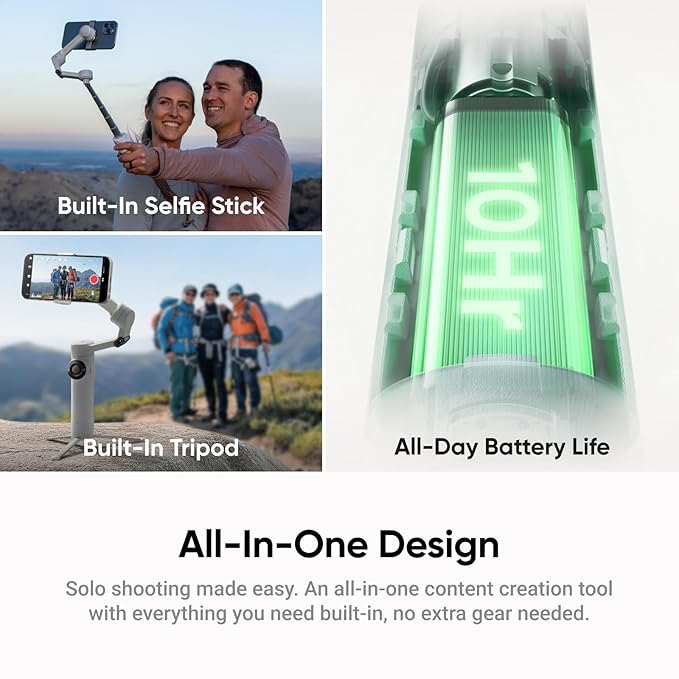 Insta360 Flow 2 Grey - Foldable AI Phone Gimbal, AI Tracking, Multi-Person Tracking, Built-in Tripod/Selfie Stick, Remote Control, iPhone/Android Portable Stabilizer