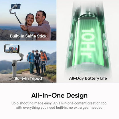 Insta360 Flow 2 Grey - Foldable AI Phone Gimbal, AI Tracking, Multi-Person Tracking, Built-in Tripod/Selfie Stick, Remote Control, iPhone/Android Portable Stabilizer