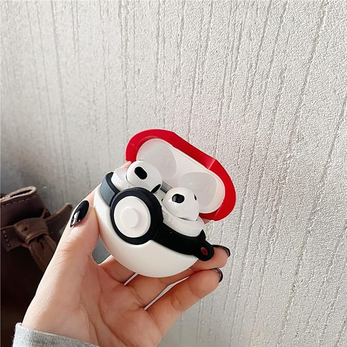 Meyaar Cute Silicone Case Compatible with Airpods 3Rd Generation Case (2021) Two Part Design with Carabiner Hook,for Apple Airpods (3Rd Generation) Case (Poke-Ball) Multi-Coloured