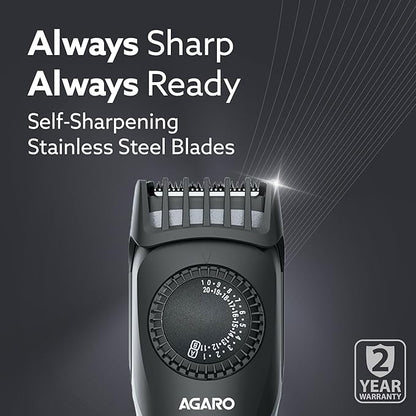 AGARO Beard Trimmer, Cordless Electric Beard Trimmer with Precision Dial, USB Rechargeable, 20 Length Settings Mustache Trimmer for Mens Gifts MT2525
