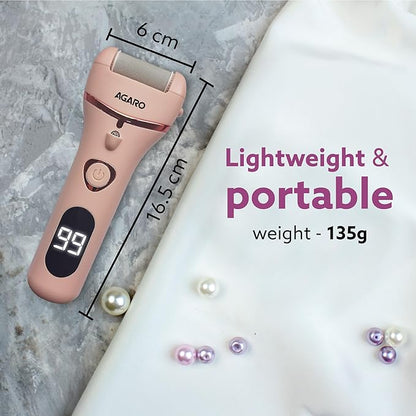 AGARO Callus Remover with 3 Interchangeable Head Rollers, Electronic Foot Scrubber For Callus & Dead Skin Removal, Pedicure Device, 2 Speed, Rechargeable Foot Care, Waterproof, CR1727, Pink
