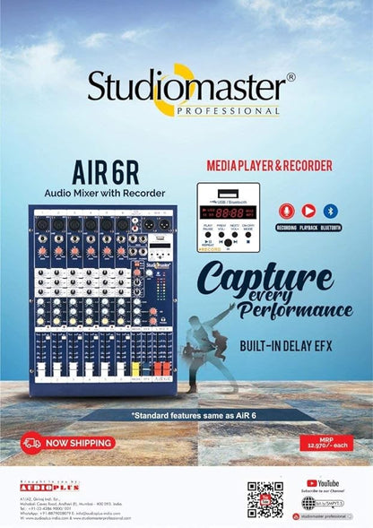 Studiomaster AIR-6R with Inbuilt Recorder, Bluetooth,USB & Echo Digital Sound Mixer