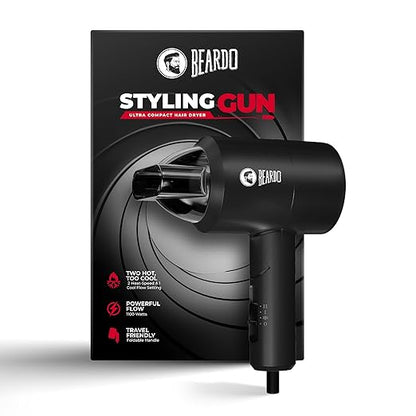 BEARDO Styling Gun Ultra Compact Hair Dryer | 1100 Watts Foldable Hair Dryer | 3 Heat 2 Speed Setting | Hair Dryer For Men | Travel Friendly | Stylish Matte Black Finish | Gift For Brother | Gift For Friends | Gift for Husband