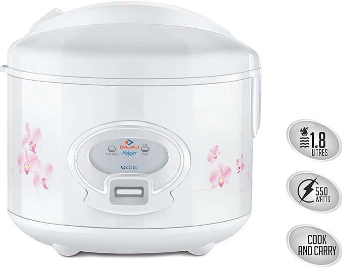 Bajaj Majesty New RCX21 DLX 550-Watt Deluxe Multifunction Cooker (White, 1.8 Liters, Plastic, Metal)