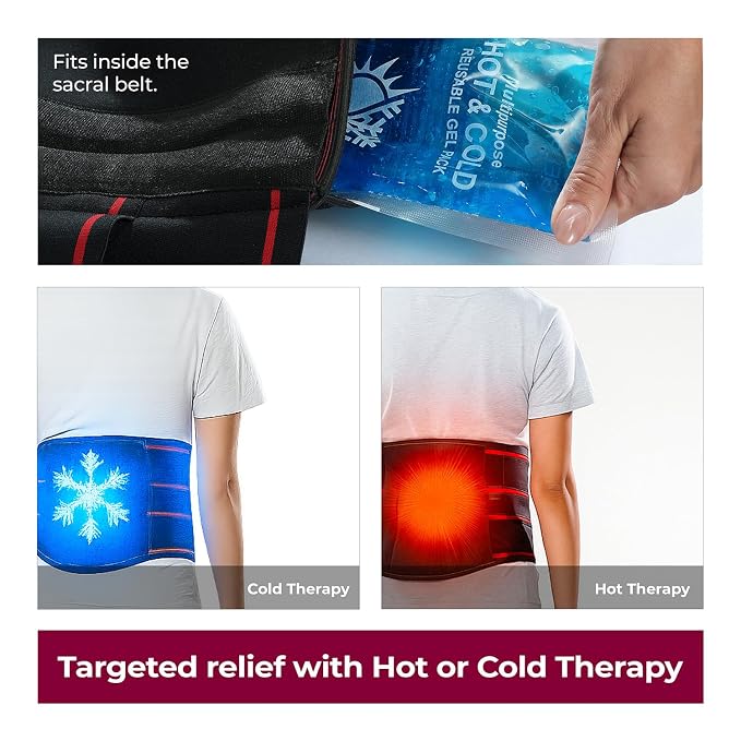 Lifelong Contoured Lumbar Sacral Belt with Hot & Cold Pack | Adjustable Elastic Straps, 4 Metallic Splints & Strong Back Support | Free Size, Breathable Sweat-Free Fabric for Pain Relief & Posture (LLOBS06)