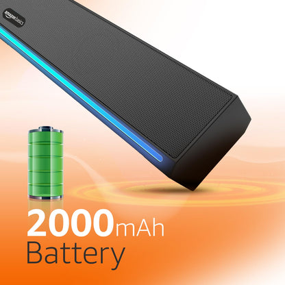 Amazon Basics X20G 16W Bluetooth Soundbar with 2000mAh Battery | 2X Bass | Up to 7 hrs of Playback | RGB Lights | Bluetooth 5.3, Aux & USB Connectivity (Black)