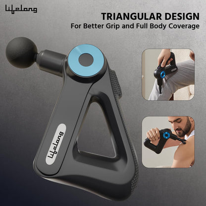 Lifelong LLGM180 Gun Massager for Pain Relief with 9 Massage Heads Massage Gun Machine for Full Body - Gun Massager Rechargeable with 9 Speed Levels & Easy-Grip Handle for Muscle Massage of Back, Neck, Shoulder, Hand, Foot & Leg